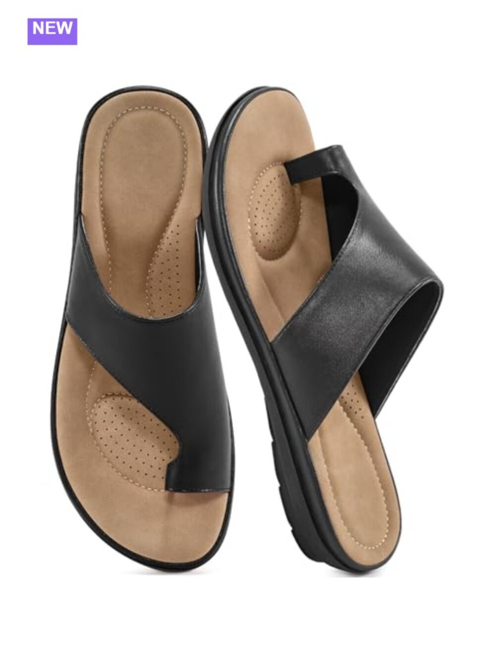 Faux Leather Slide Sandals Orthopedic Flat Walking Sandals Comfort